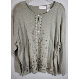 Elisabeth By‎ Liz Claiborne Women Cardigan Green Paisley Floral Sz 3